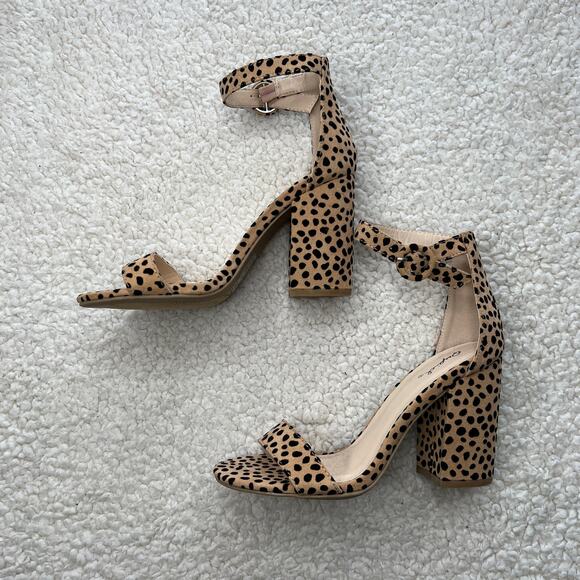 Qupid Leopard Print Open Toe Heels 6.5 - Picture 2 of 9